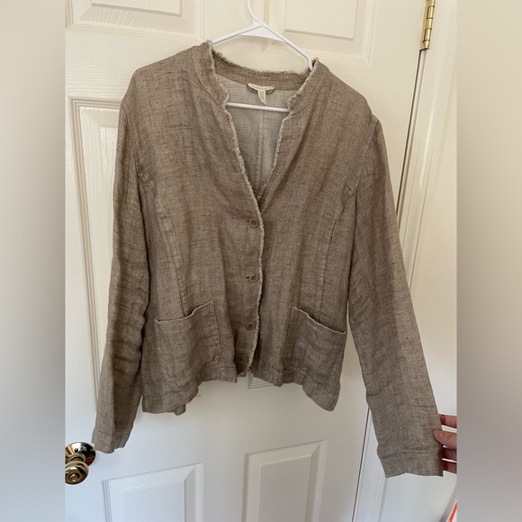Eileen Fisher Linen Lightweight Blazer Jacket Neutral Beige Tan Lagenlook XL - Picture 2 of 5